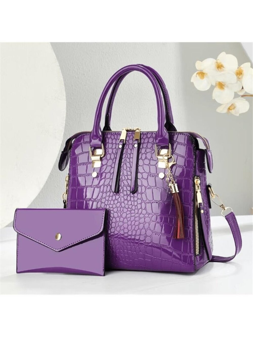 NWT Crocodile Pattern Bag Set with Matching Wallet,